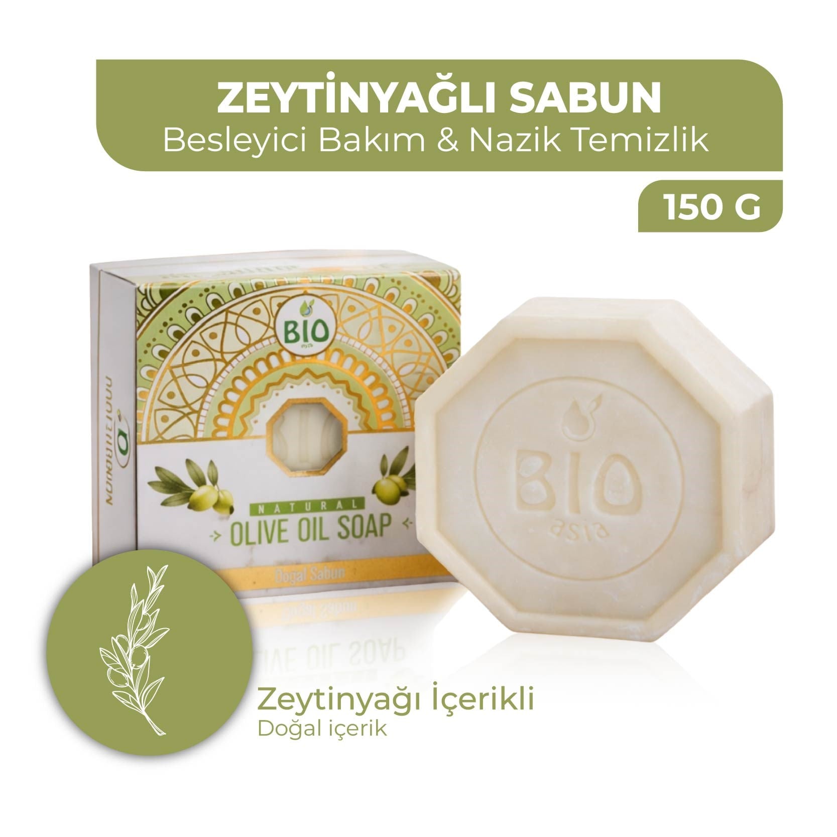 Bio AsiaBio Asia Zeytinyağlı Sabun – Yoğun Nemlendiren, Cildi Besleyen Doğal Zeytin Sabunu 150 gr