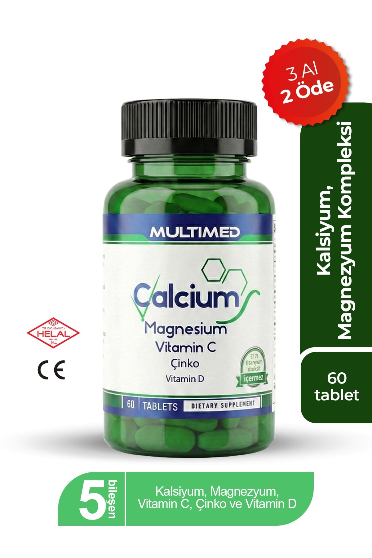 MultimedMultimed Kalsiyum Magnezyum Çinko D3 – Kemik, Diş & Kas Sağlığı – 60 Tablet