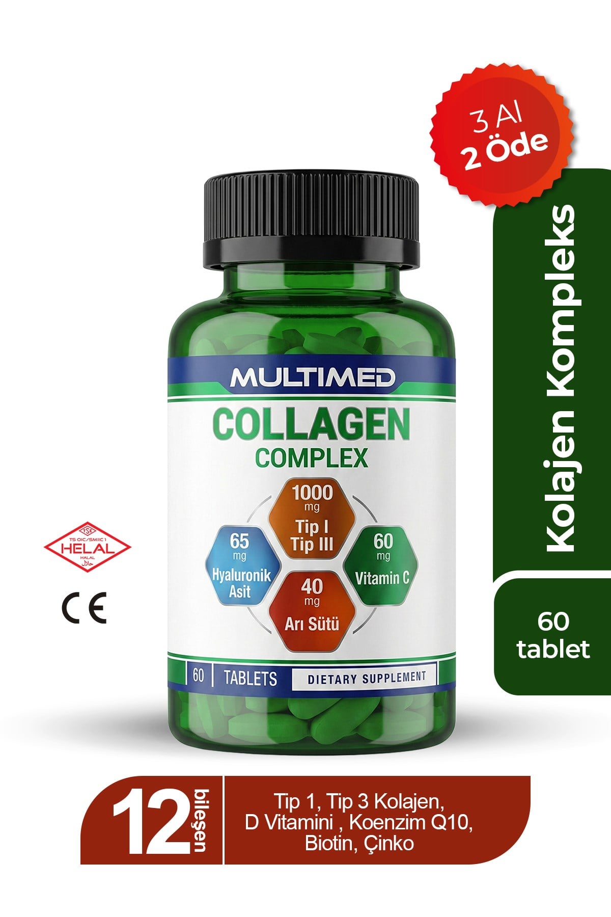MultimedMultimed Kolajen 1000 mg – Cilt Elastikiyeti & Eklem Destek Formülü – 60 Tablet