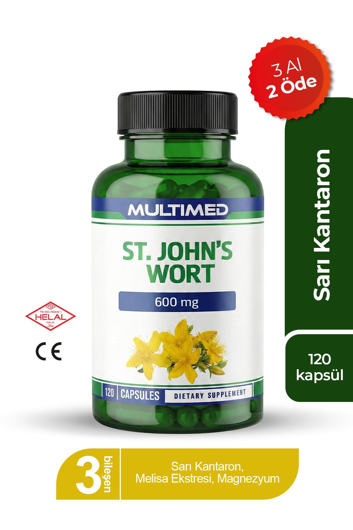 MultimedMultimed St. John’s Wort Sarı Kantaron – Doğal Sakinleştirici & Ruh Hali Dengesi – 120 Kapsül