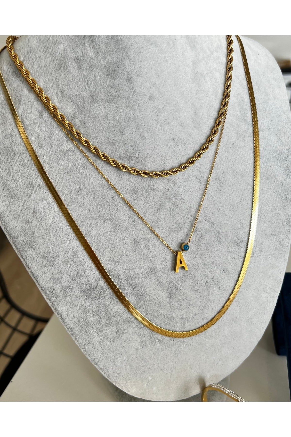 Gold Çelik Kararmaz A Harf Kolye