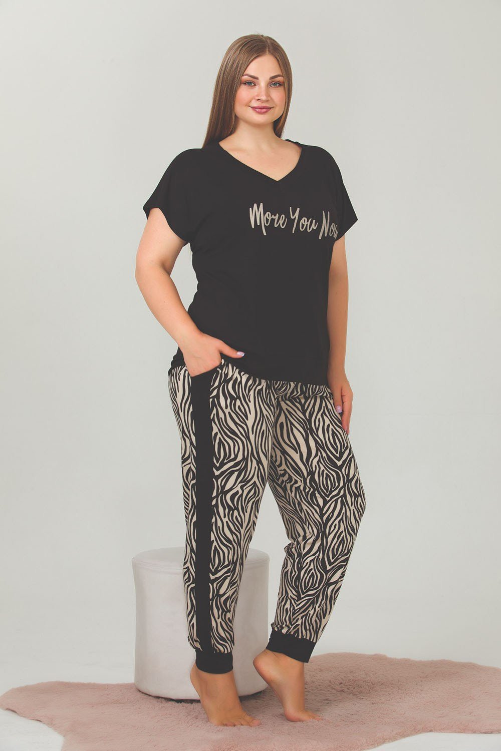 Altı Zebra Büyük Beden Pijama Takımı