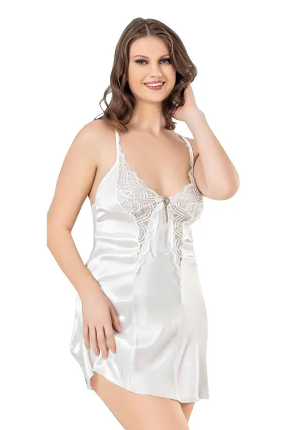 Dantelli Beyaz Seksi Büyük Beden Gecelik