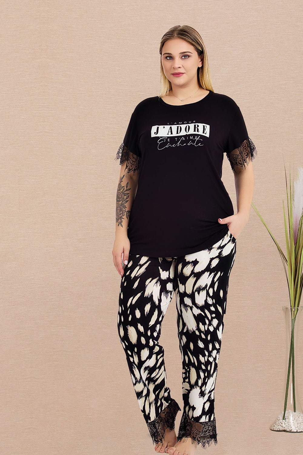 Siyah Beyaz Büyük Beden Pijama Takımı