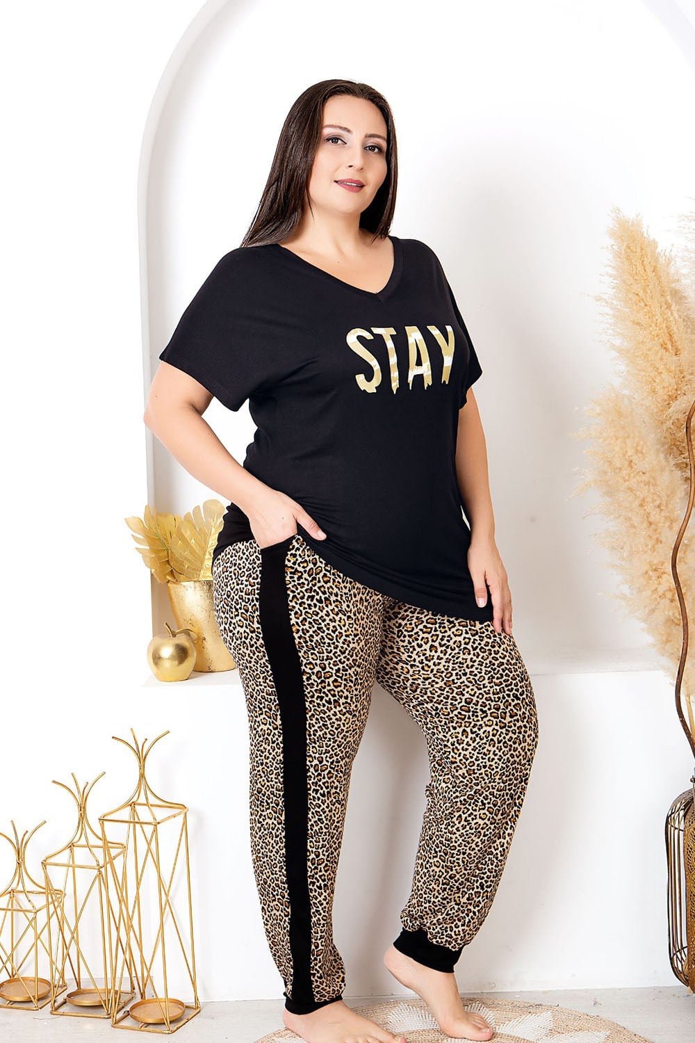 Stay Leoparlı Büyük Beden Pijama Takımı