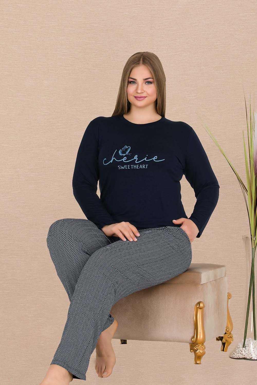 Uzun Kollu Büyük Beden Pijama Takımı