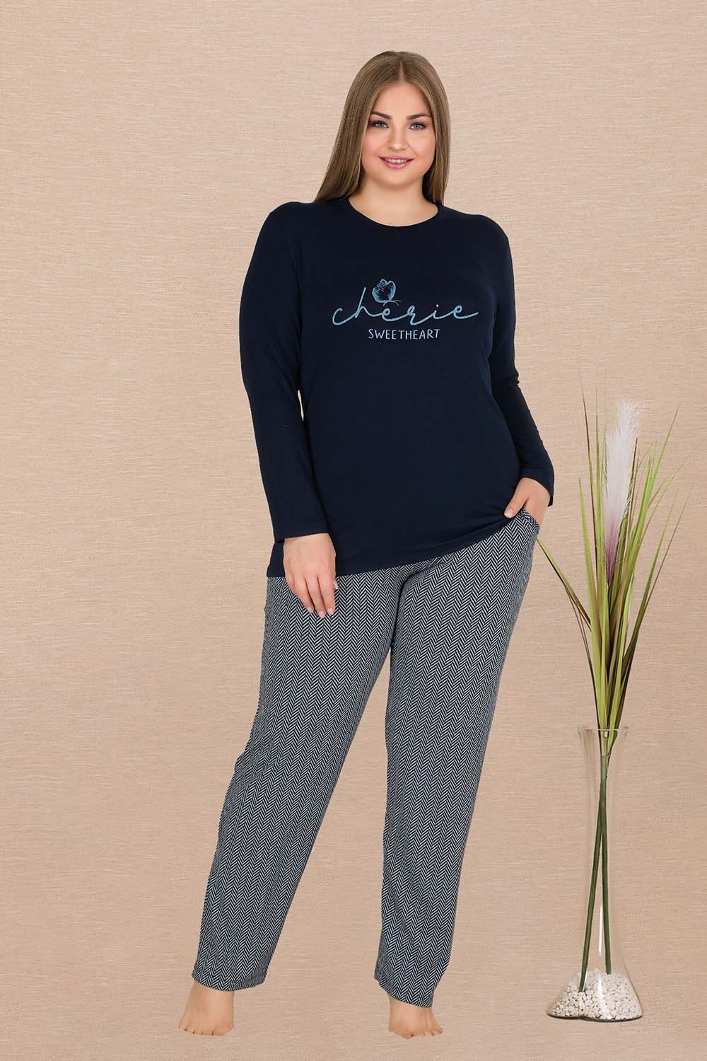 Uzun Kollu Büyük Beden Pijama Takımı