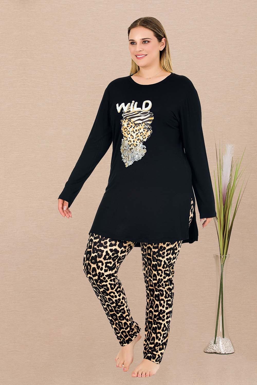 Uzun Kollu Wild Büyük Beden Pijama Takımı