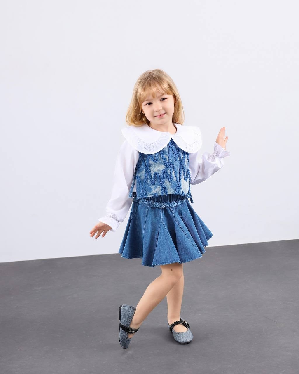 Denim Süveter Etekli 3'lü Takım