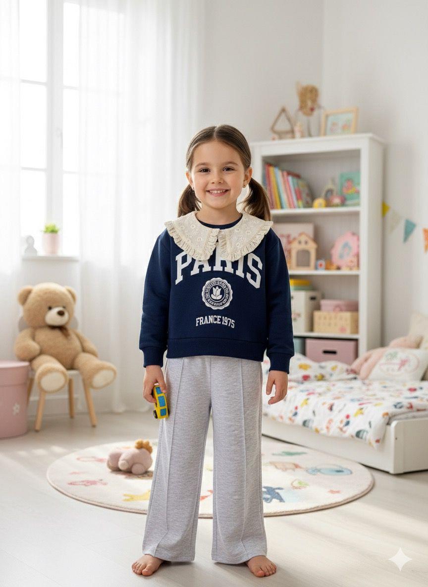 YAKA DETAYLI PARIS SLOGANLI 2'Lİ TAKIM