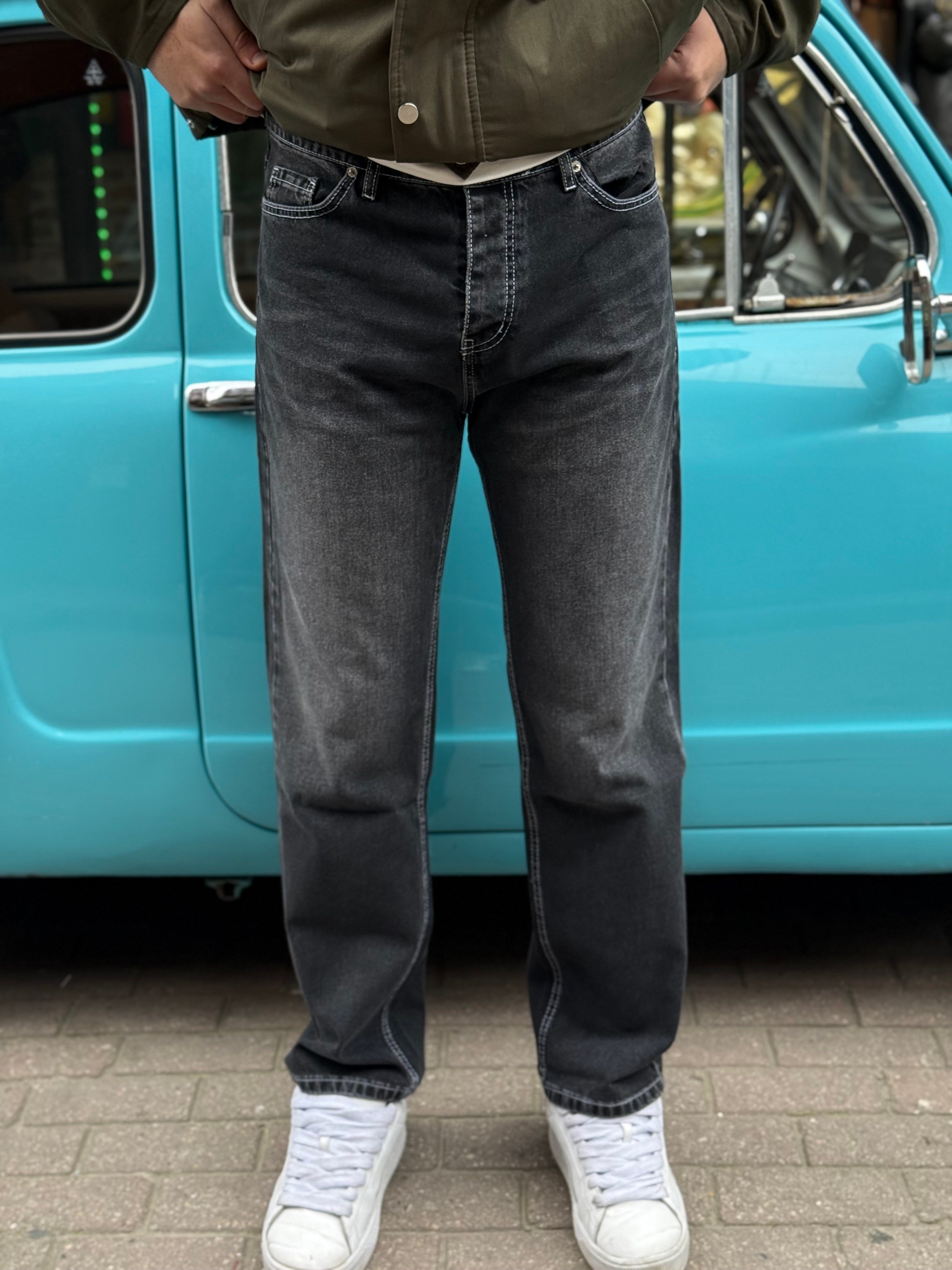 Antrasit Straight Fit Denim Pantolon