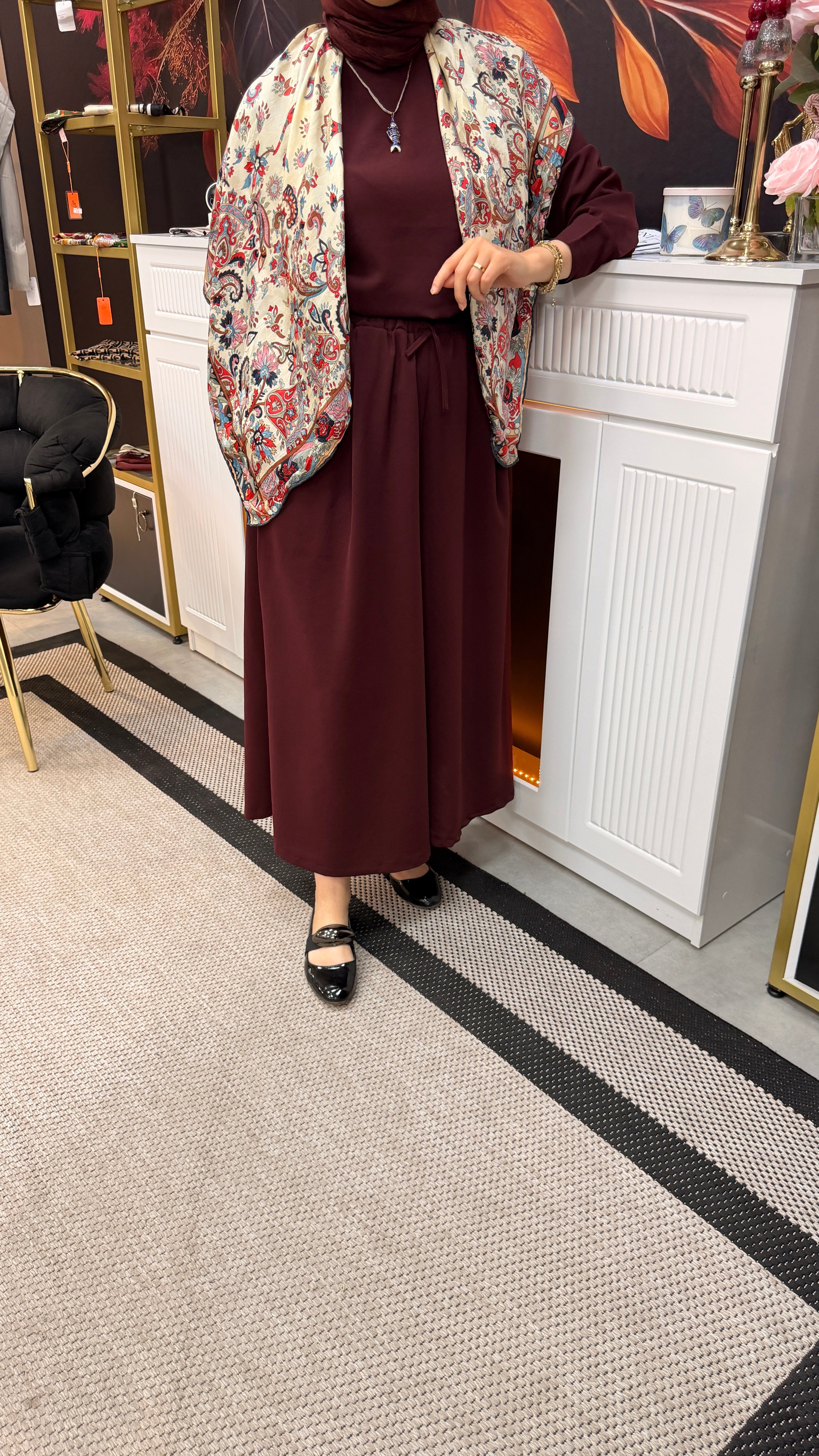 Bordo İthal Keten Takım