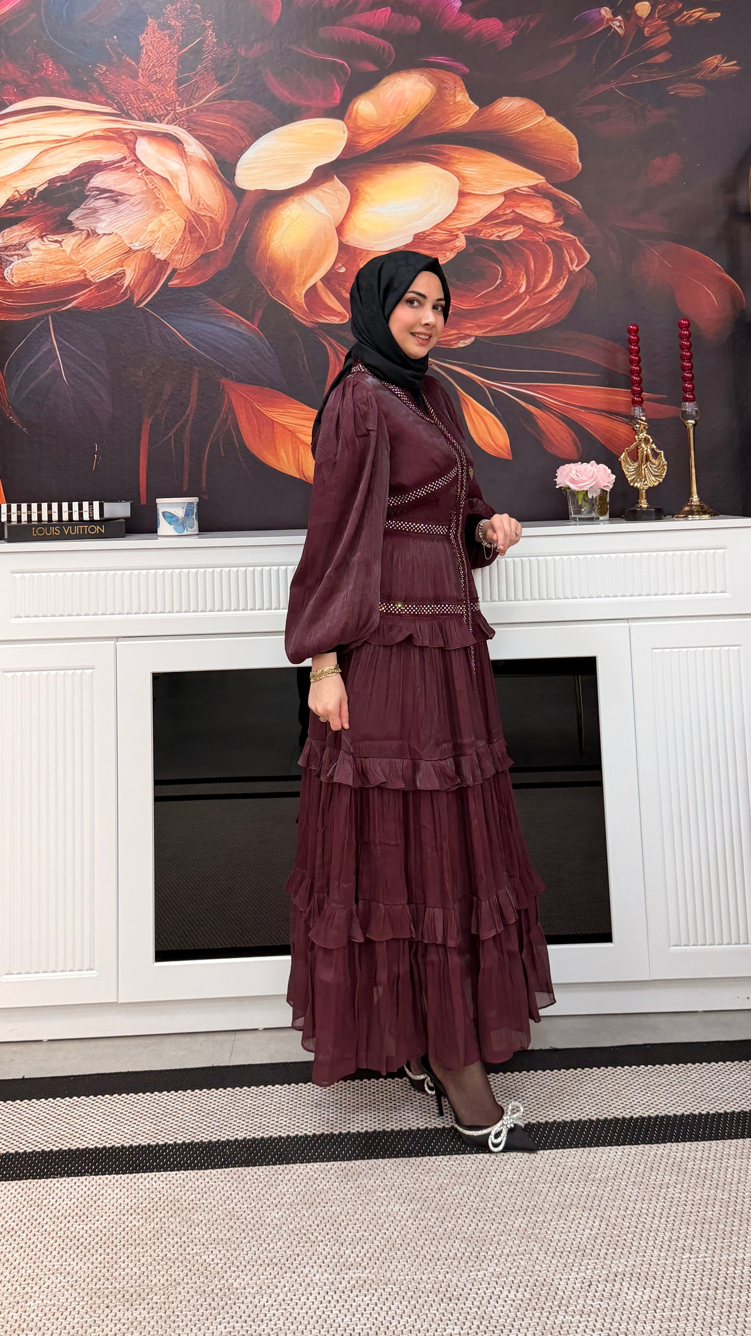 Diamond Elbise Bordo