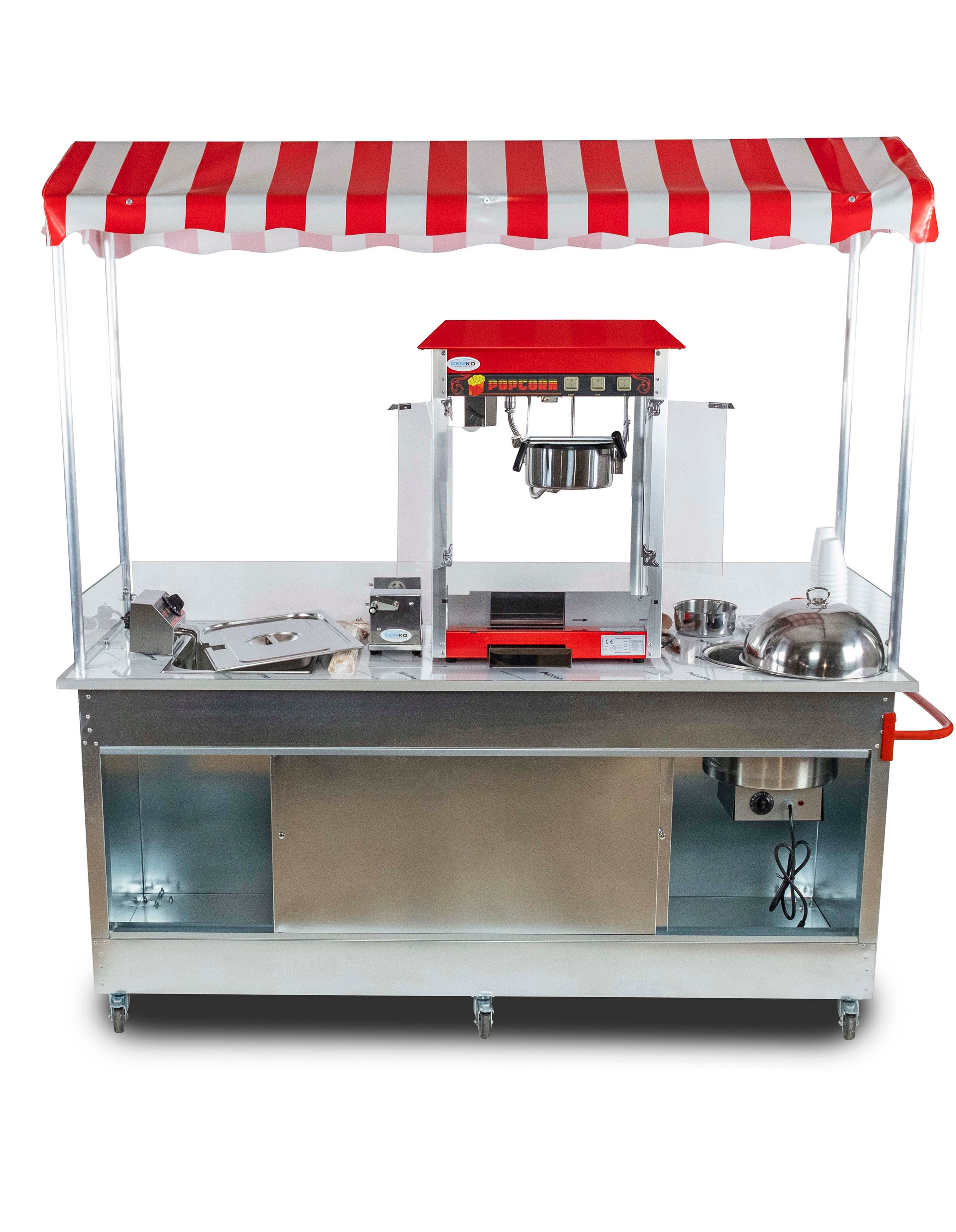 Elektrikli Çubukta Patates Bardakta Mısır ve Popcorn Arabası 65x180
