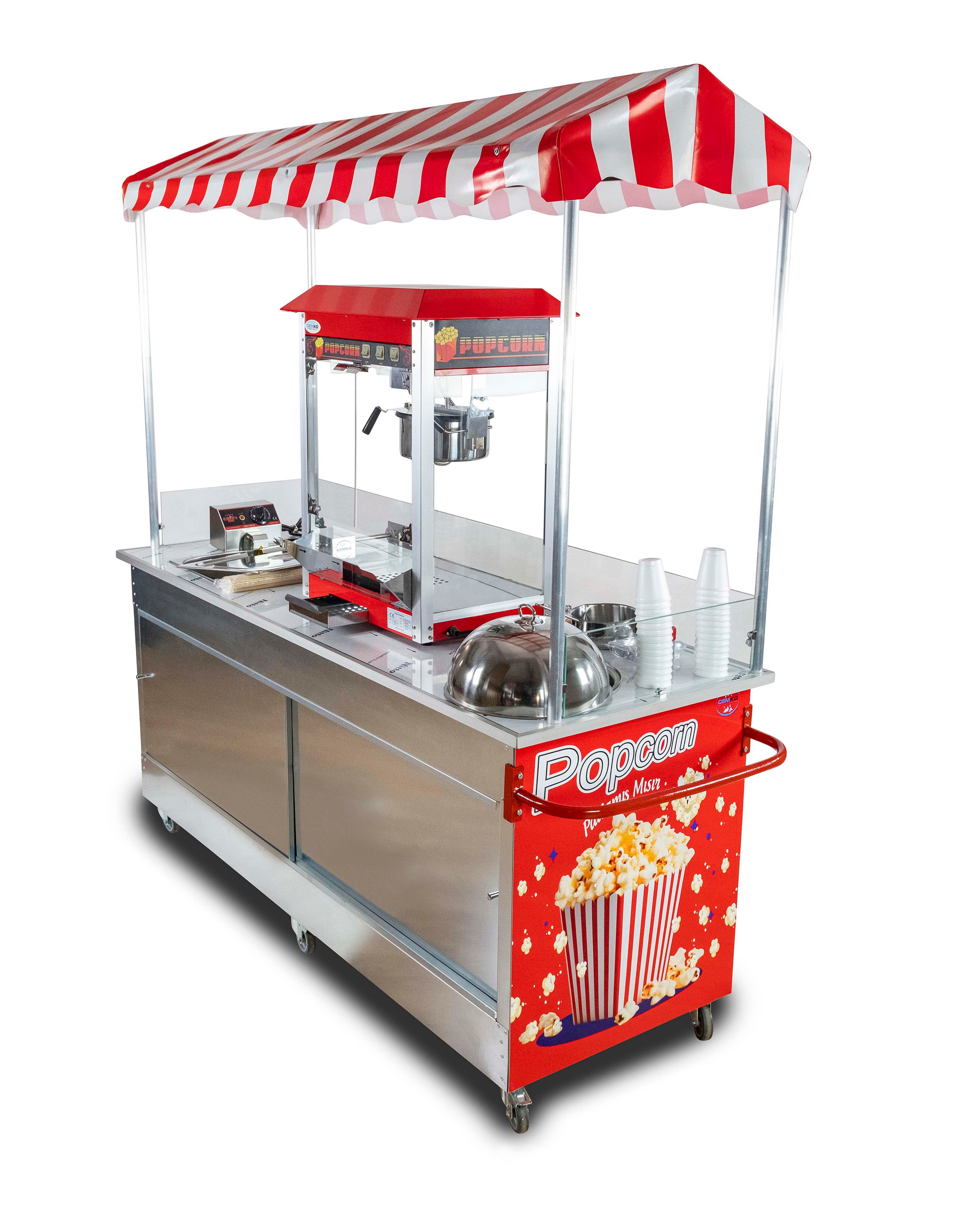 Elektrikli Çubukta Patates Bardakta Mısır ve Popcorn Arabası 65x180