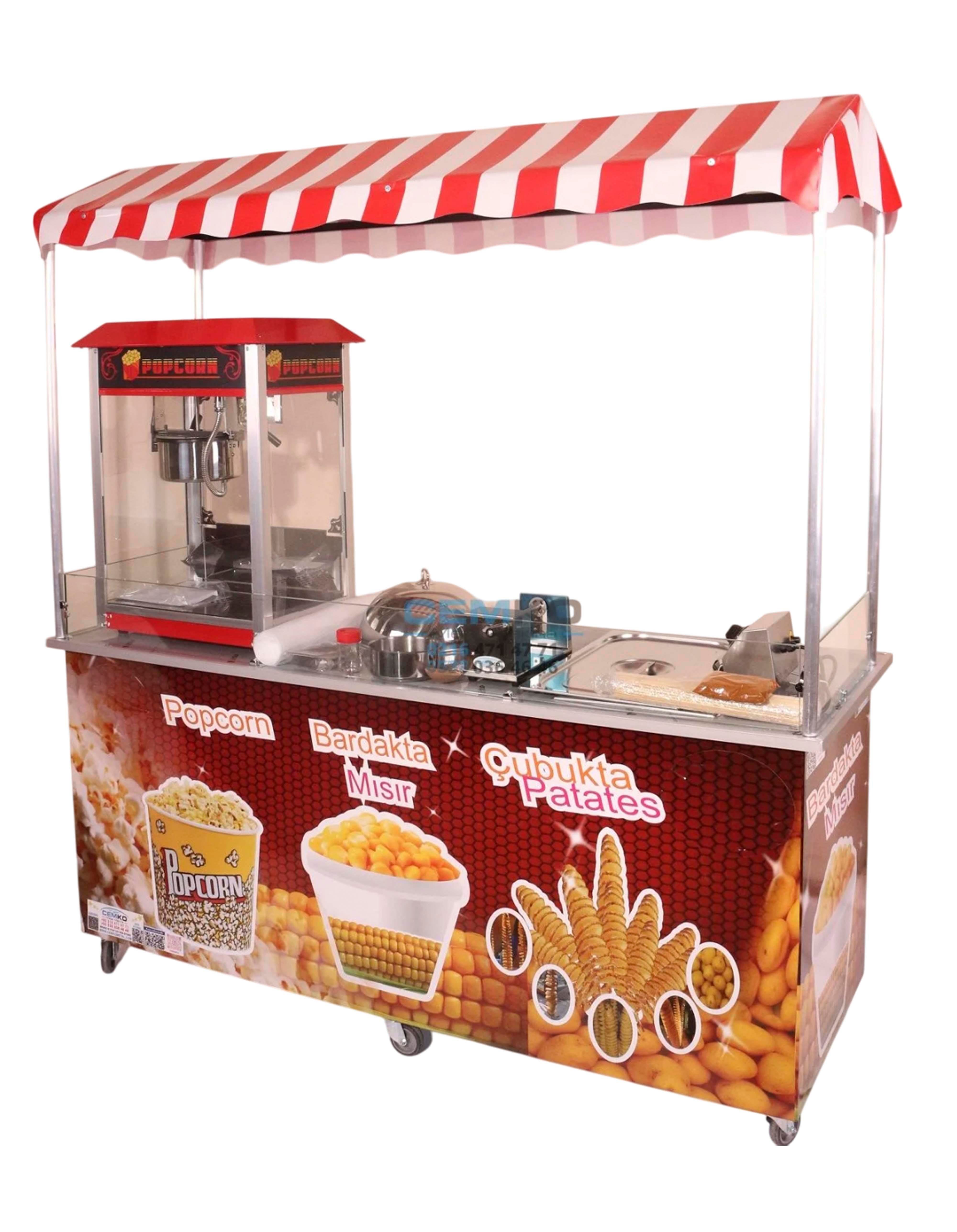 Elektrikli Çubukta Patates Popcorn ve Bardakta Mısır Arabası 65x180