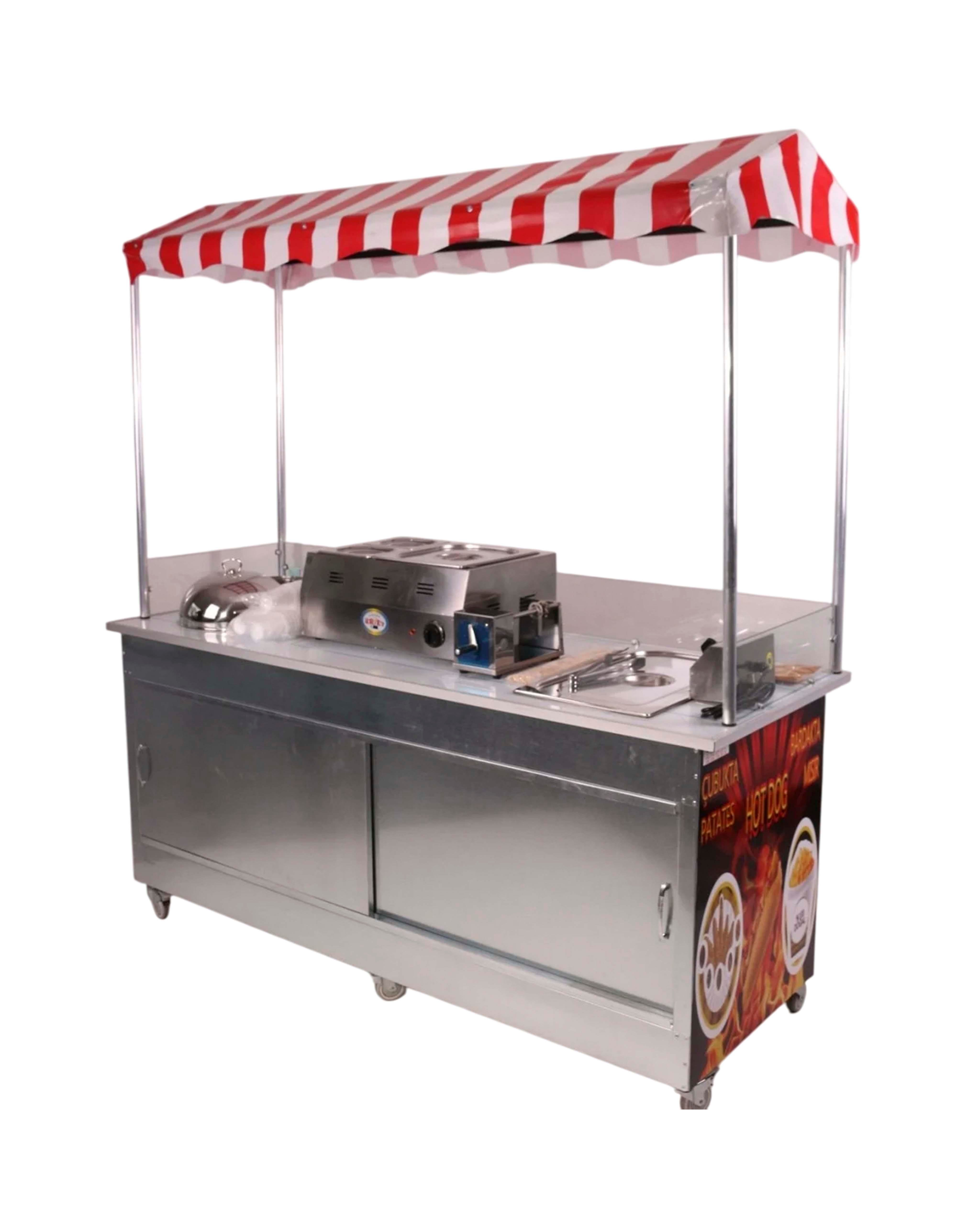 Elektrikli Hot Dog Çubukta Patates ve Bardakta Mısır Standı 65X180
