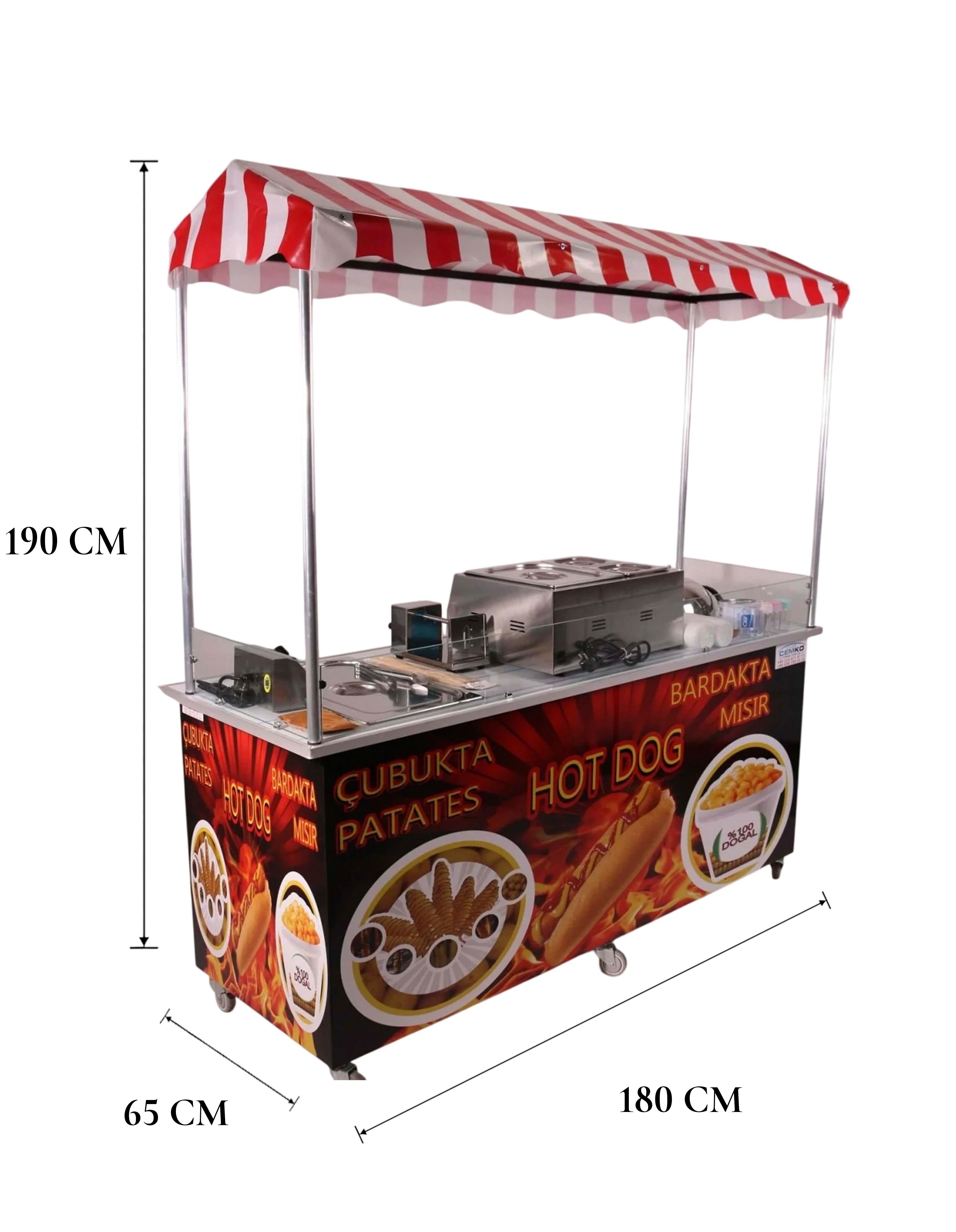 Elektrikli Hot Dog Çubukta Patates ve Bardakta Mısır Standı 65X180