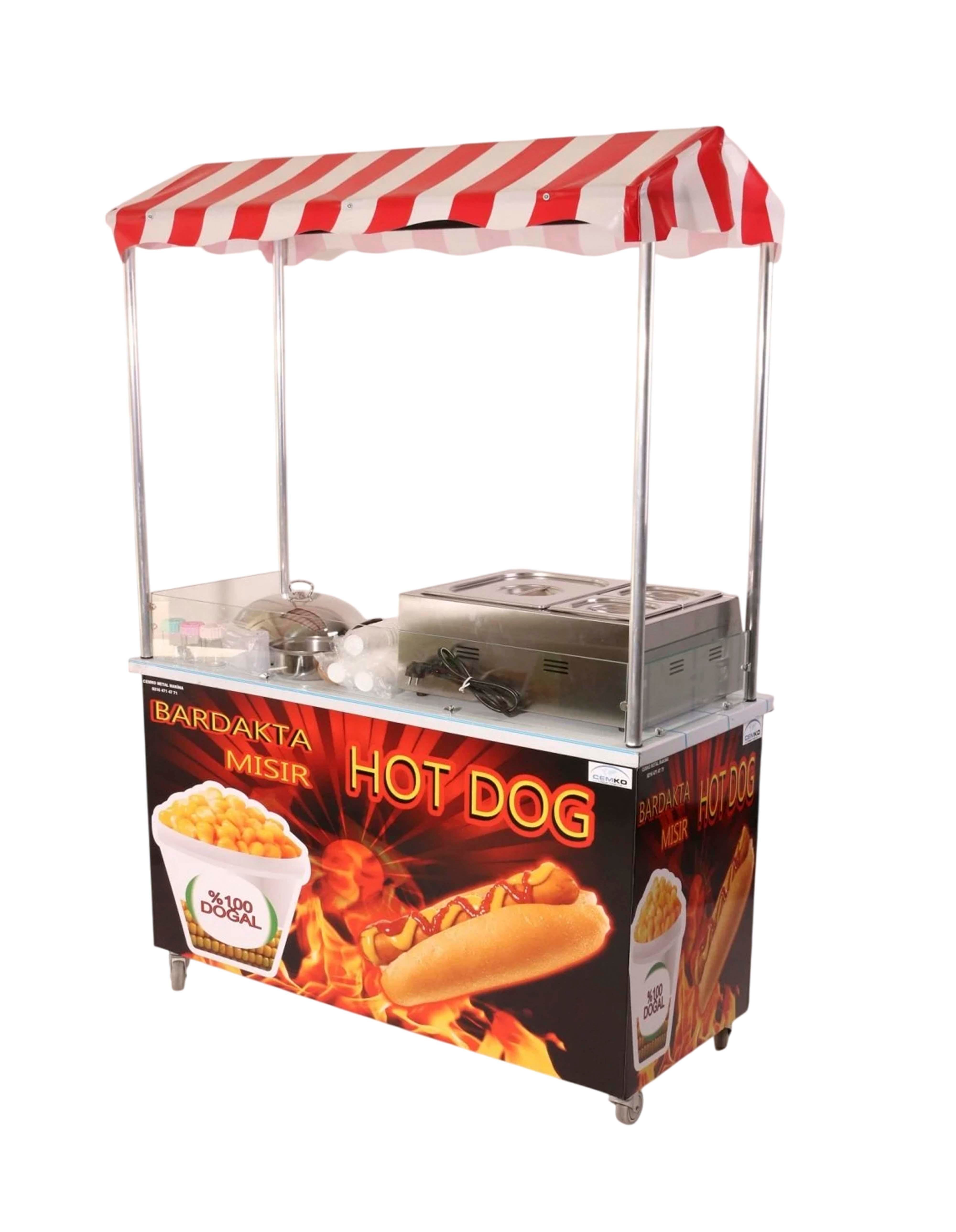 Elektrikli Hotdog Sosisli ve Bardakta Mısır Arabası 60x120