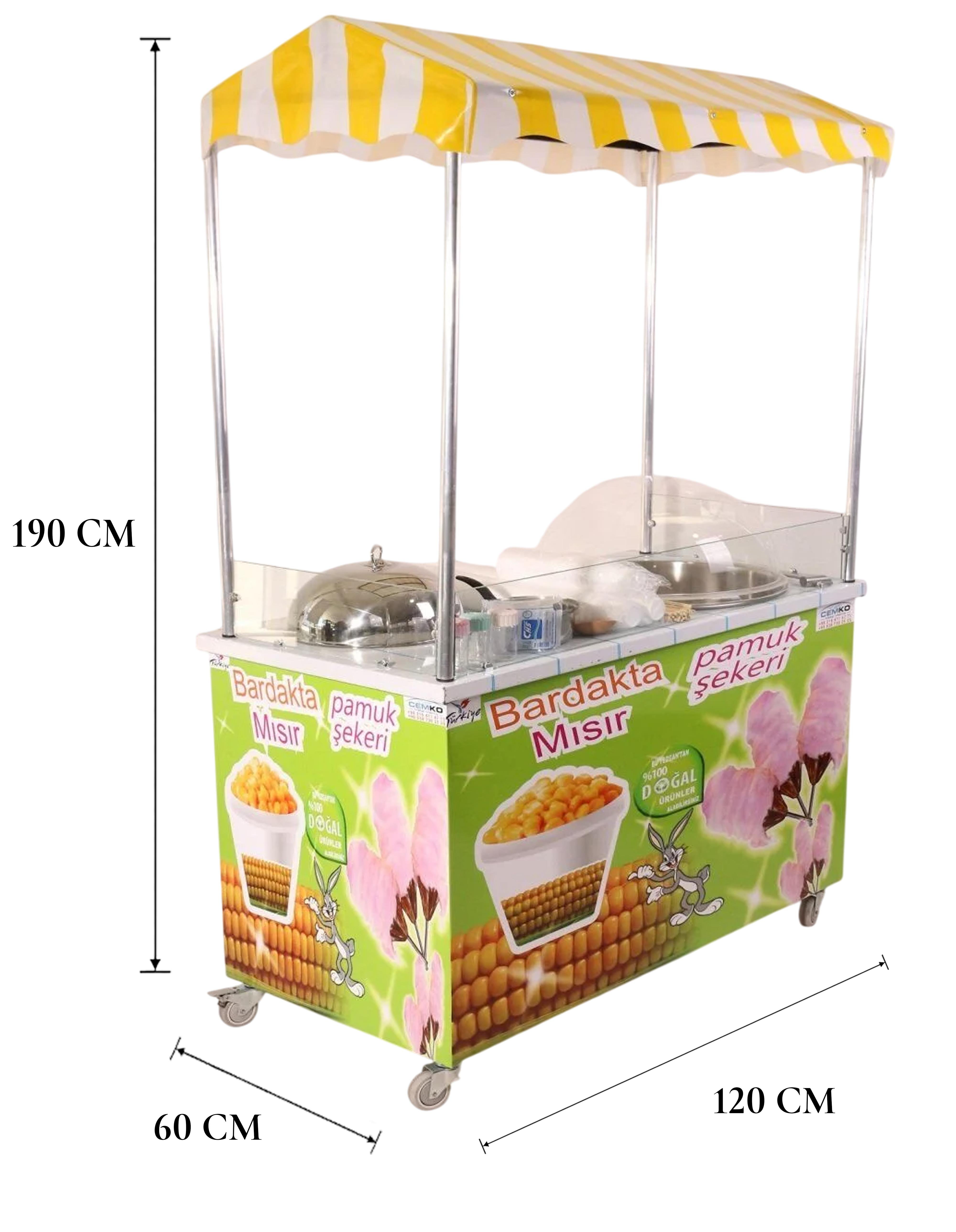 Elektrikli Pamuk Şeker ve Bardakta Mısır Arabası 60x120 (Model Konya)