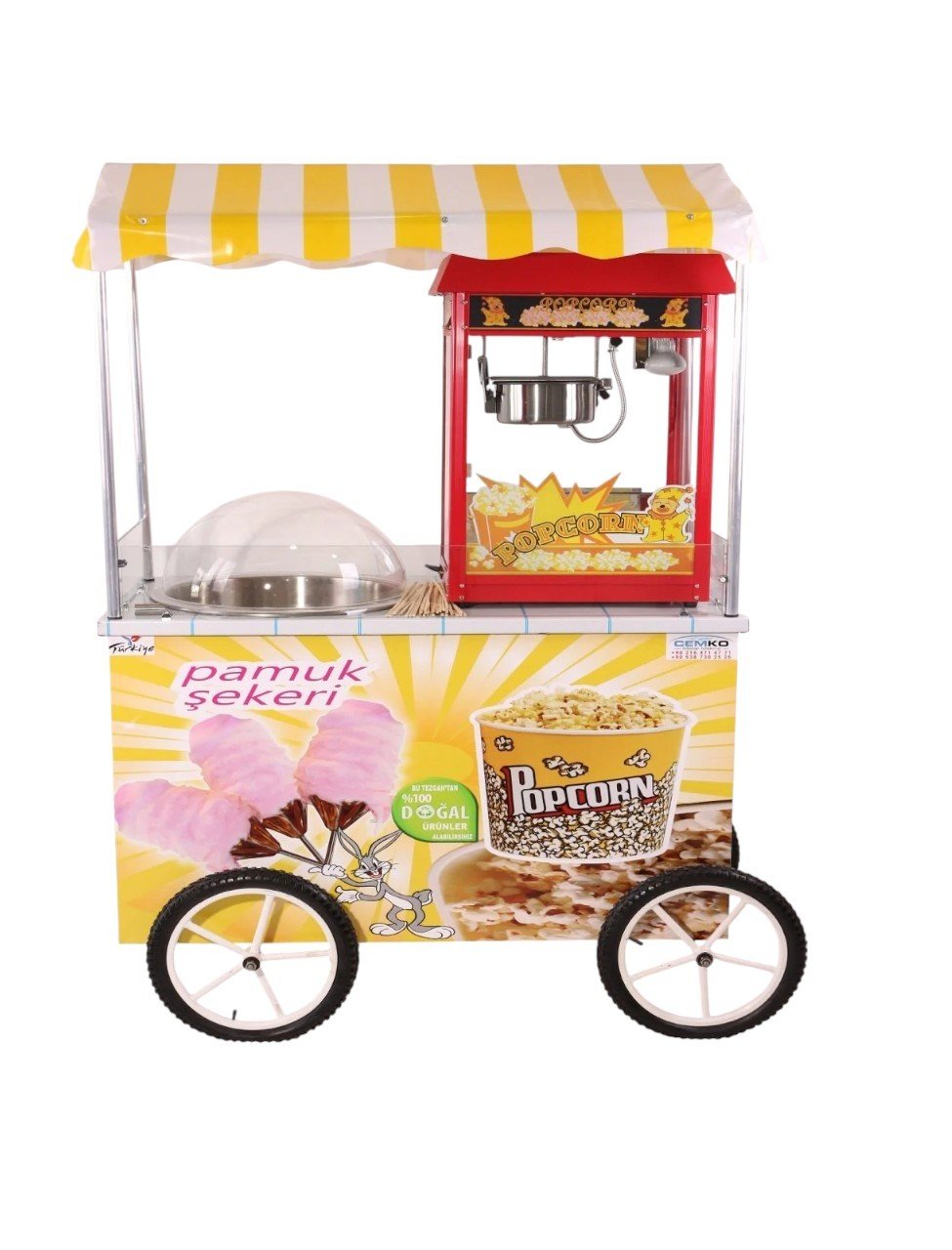 Popcorn Mısır Patlatma Pamuk Şeker Arabası  60x120 (Model Dalaman)