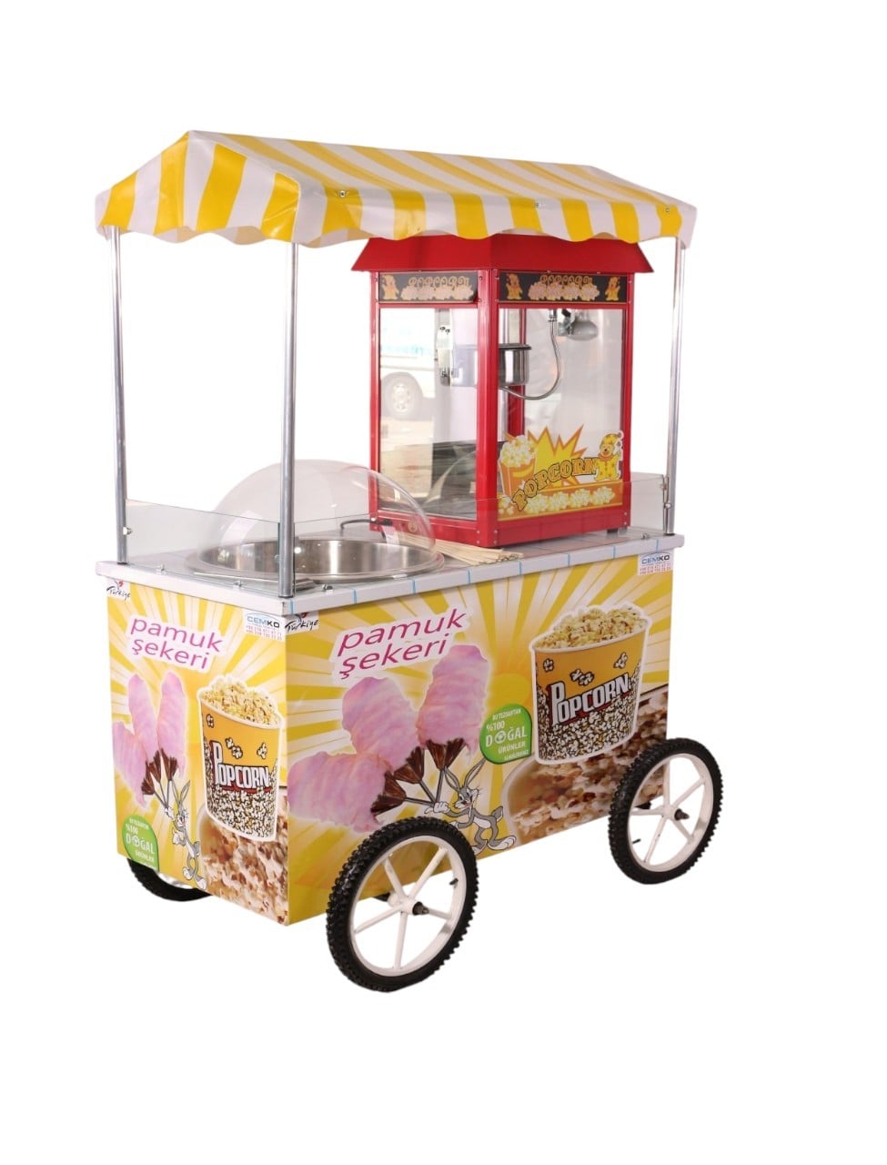 Popcorn Mısır Patlatma Pamuk Şeker Arabası  60x120 (Model Dalaman)