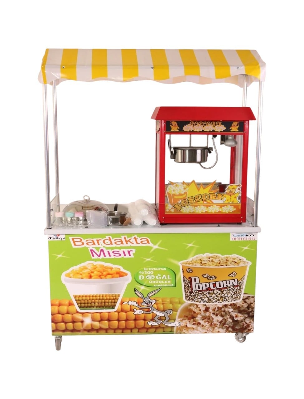 Popcorn Patlamış Mısır Bardakta Mısır Arabası 60x120 (Model Ankara) 