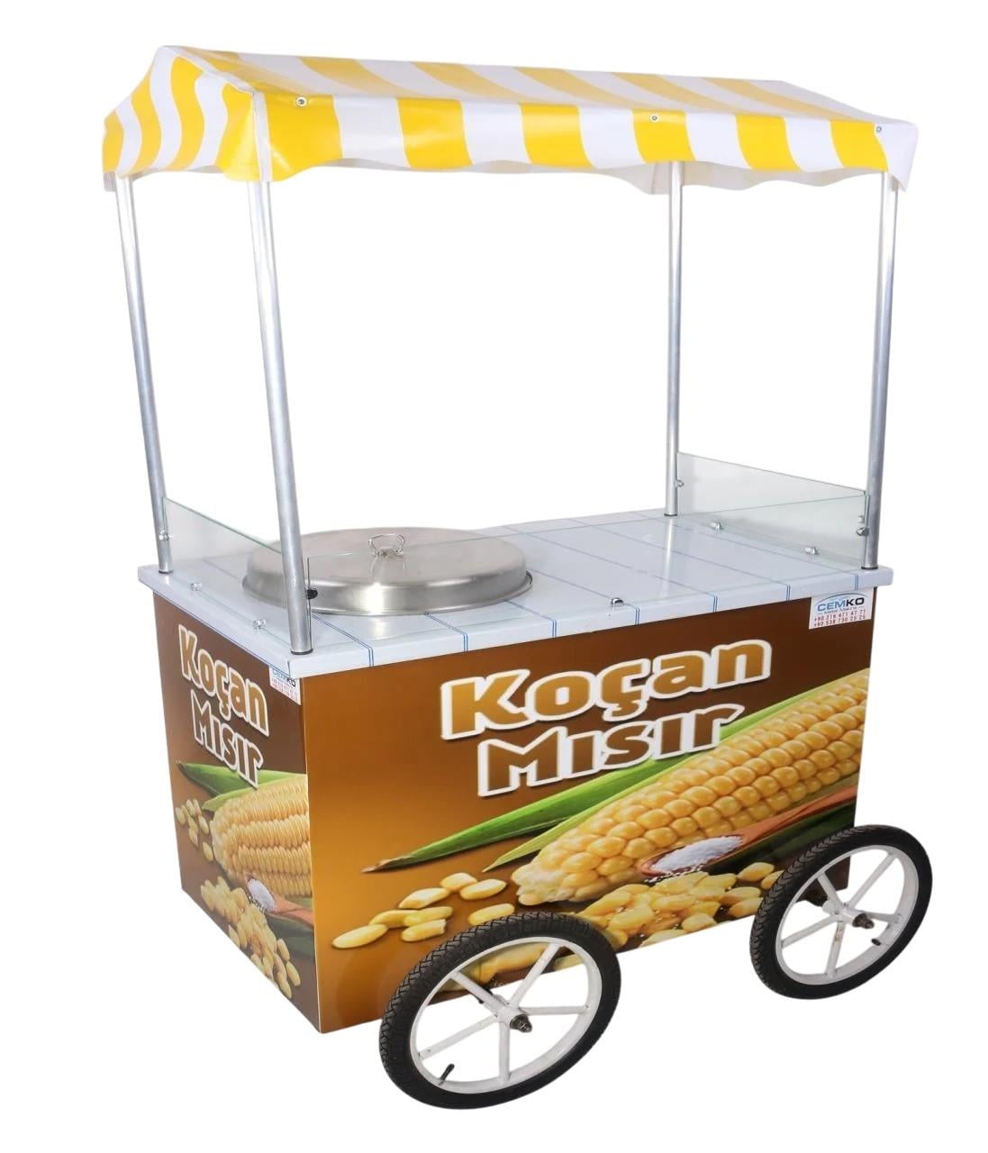 Tüplü Koçan Mısır Arabası Büyük Kazanlı Tekerlekli 60x100(Model İspir)
