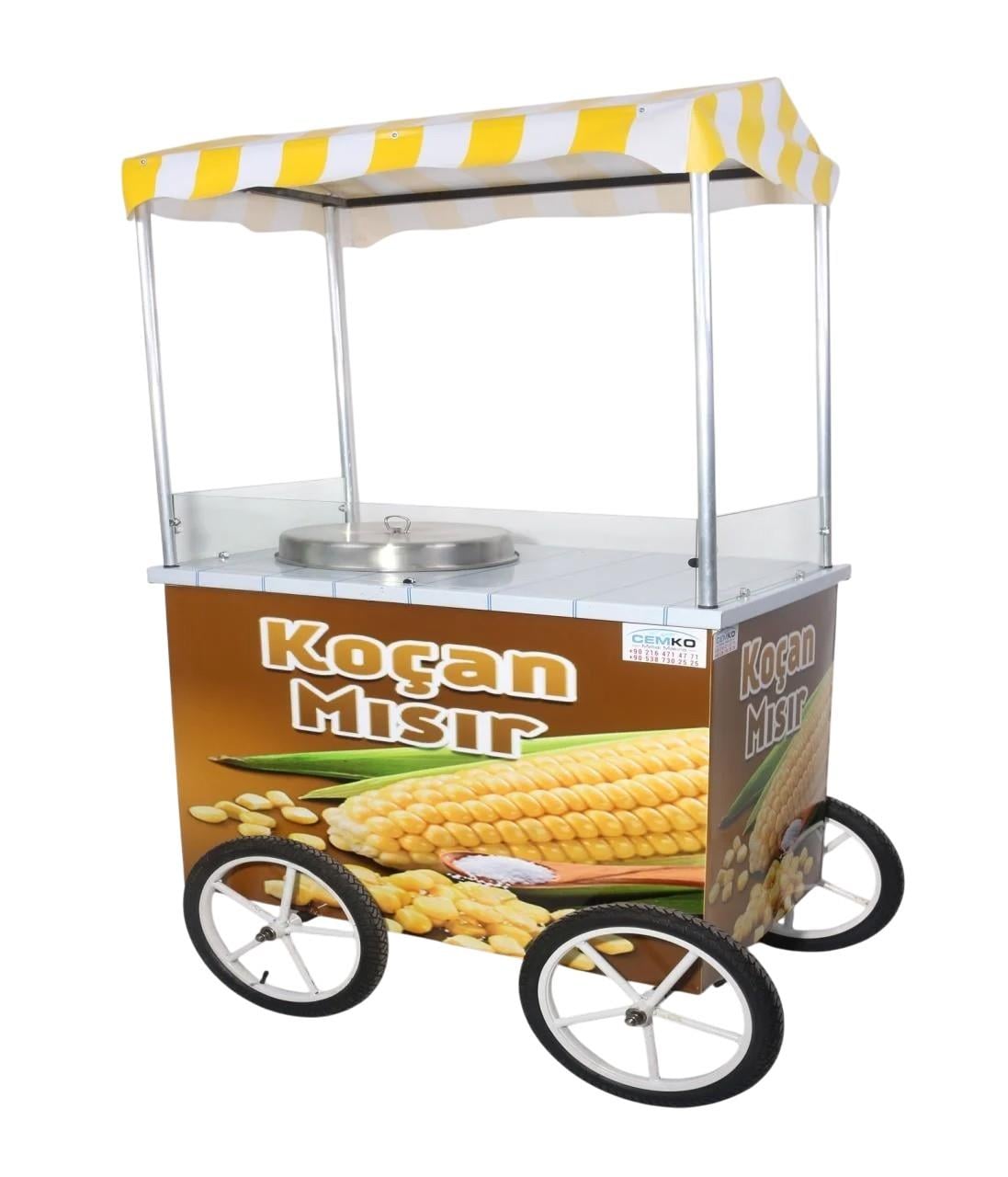 Tüplü Koçan Mısır Arabası Büyük Kazanlı Tekerlekli 60x100(Model İspir)