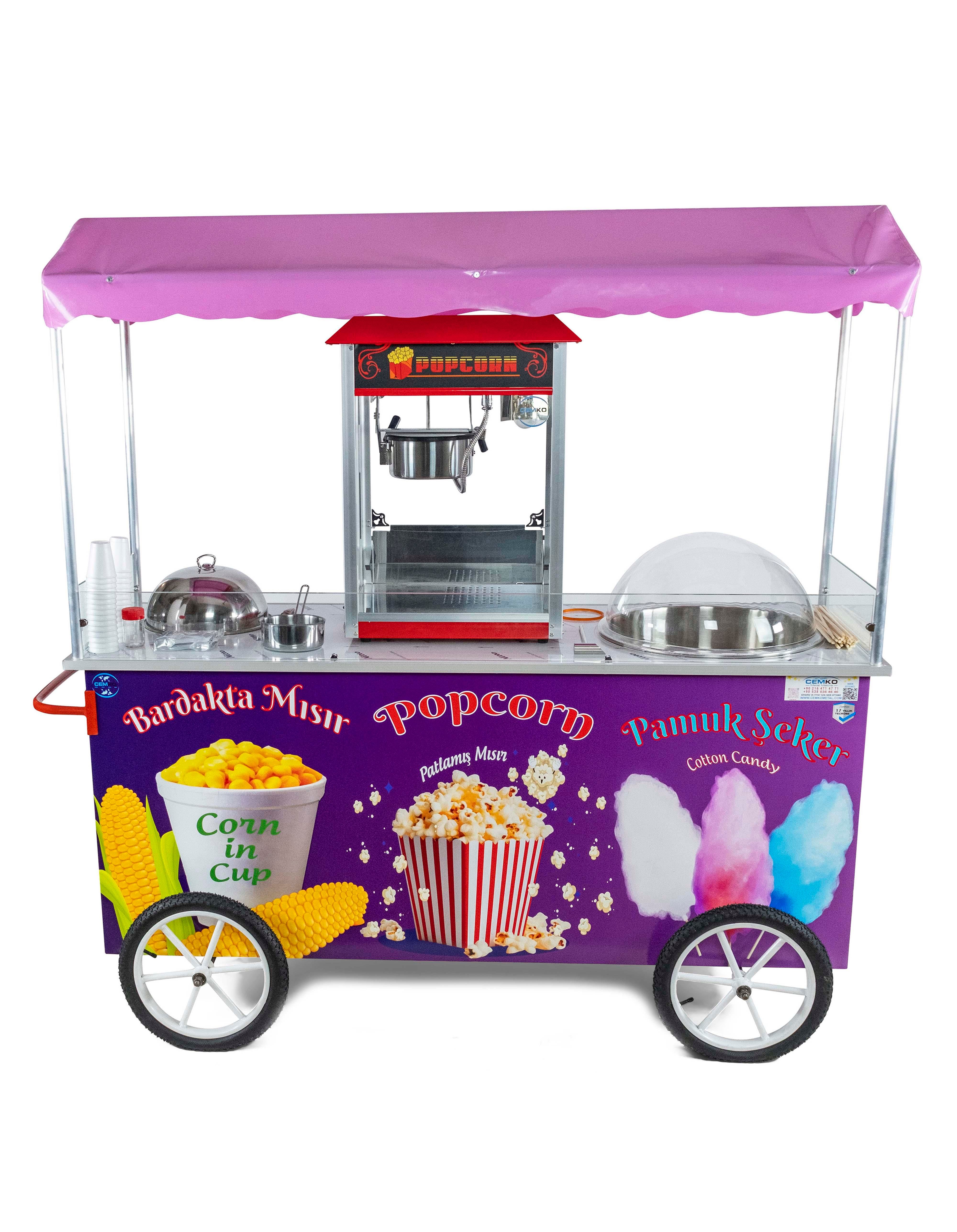 Tüplü Pamuk Şeker, Popcorn ve Bardakta Mısır Arabası 65x180