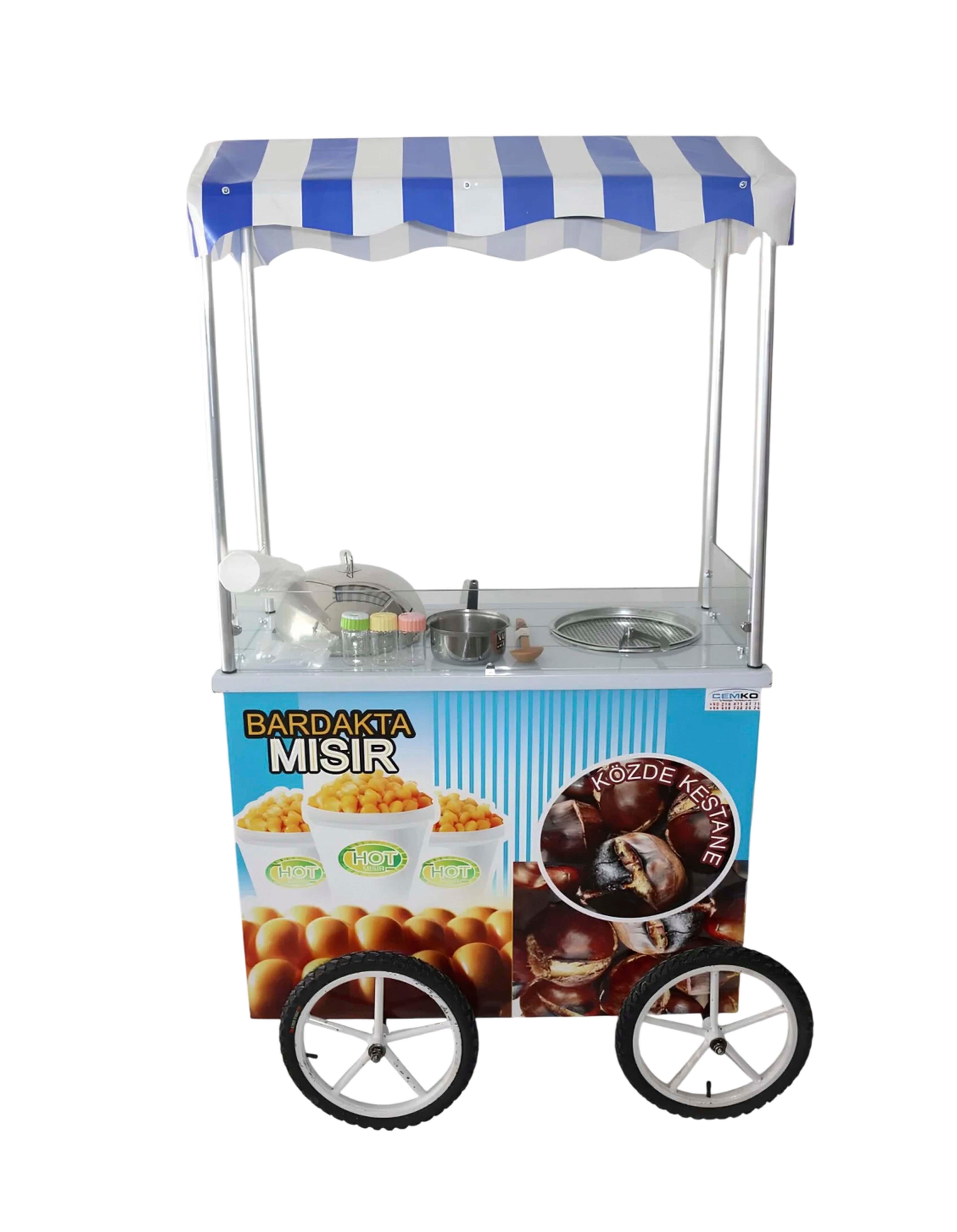 Tüplü Tekerlekli Bardakta Mısır ve Közde Kestane Arabası 60x100