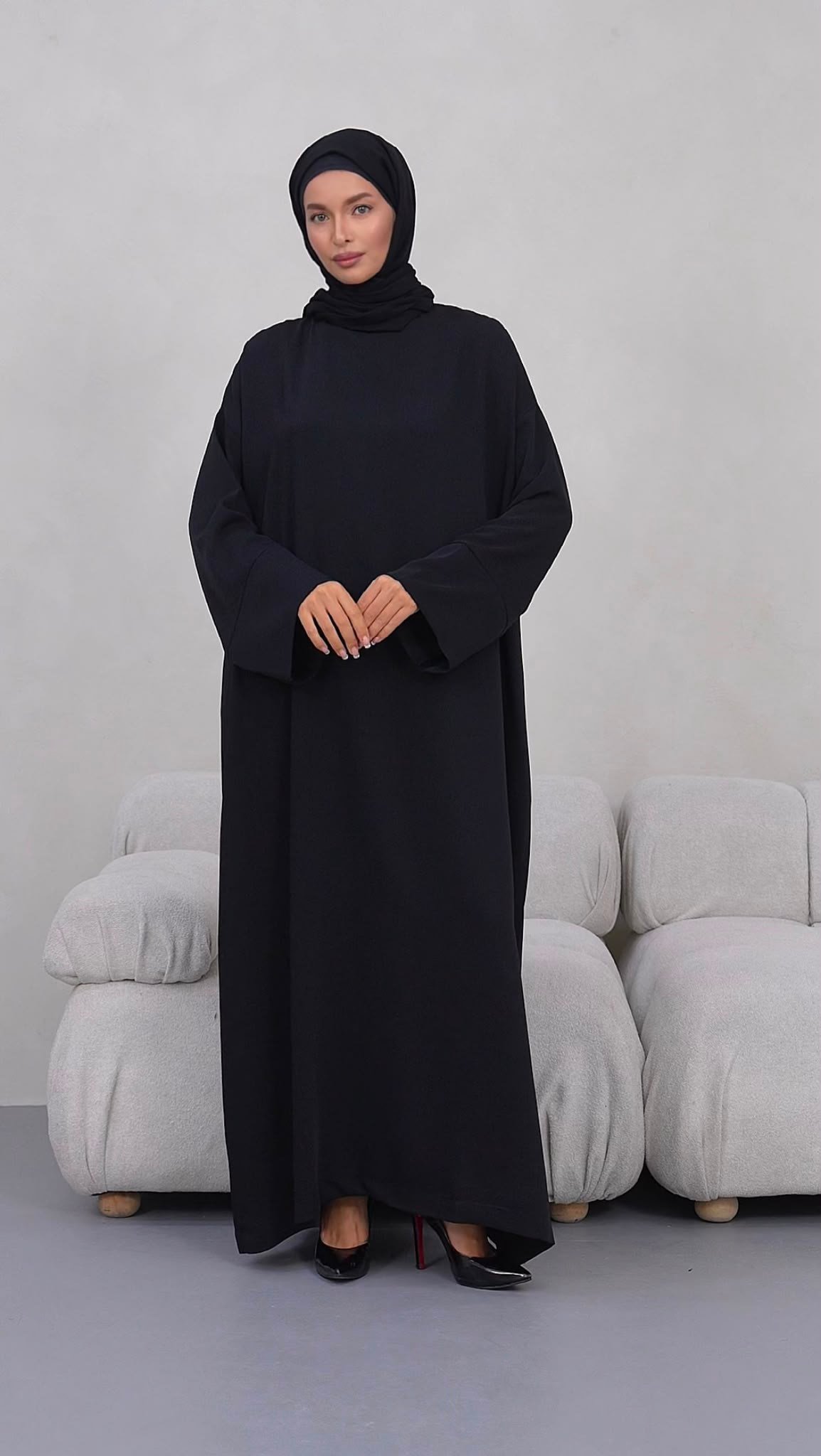  Abaya Kol Siyah Krep Elbise