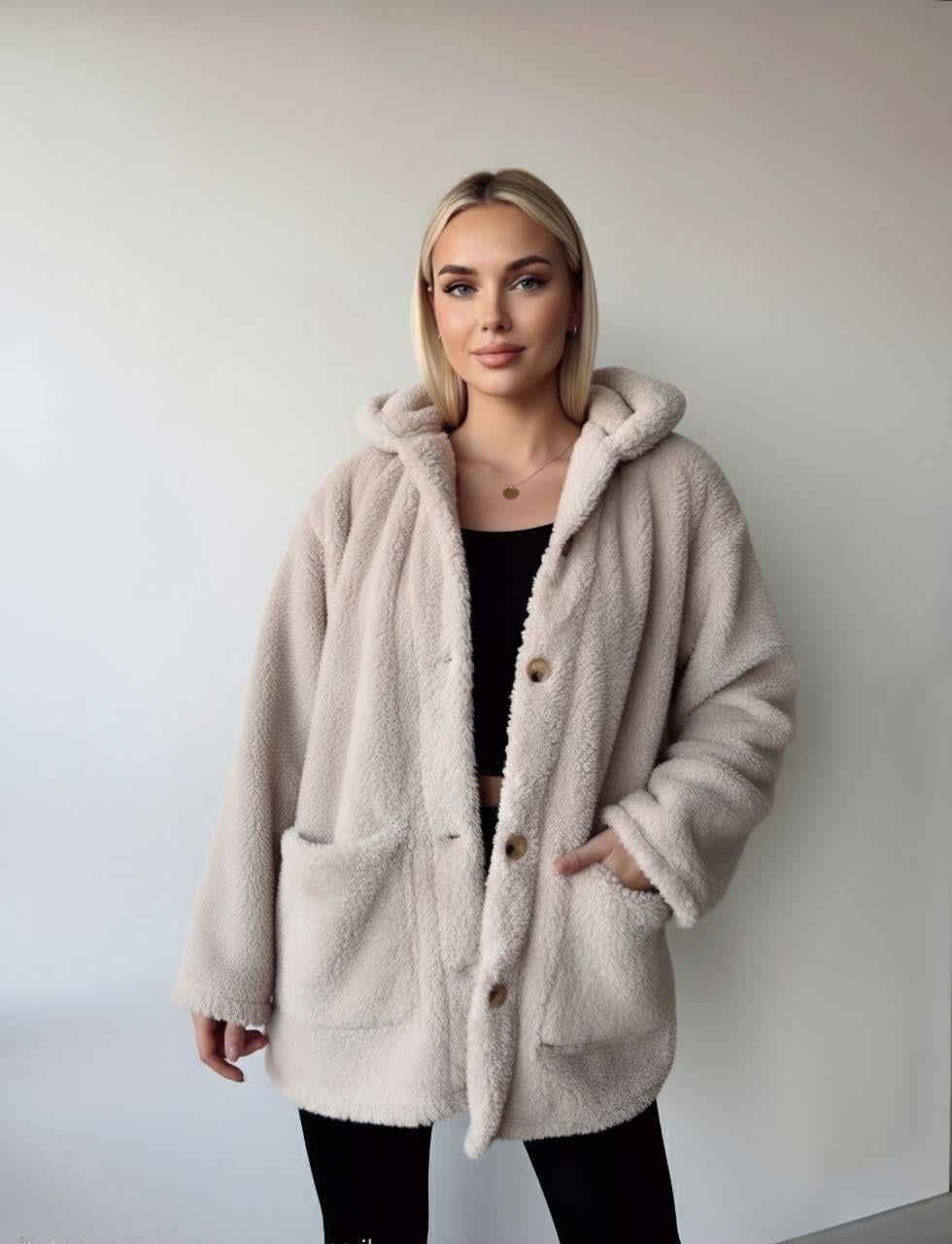 Çift Cepli Önü Düğmeli  Peluş Ceket 