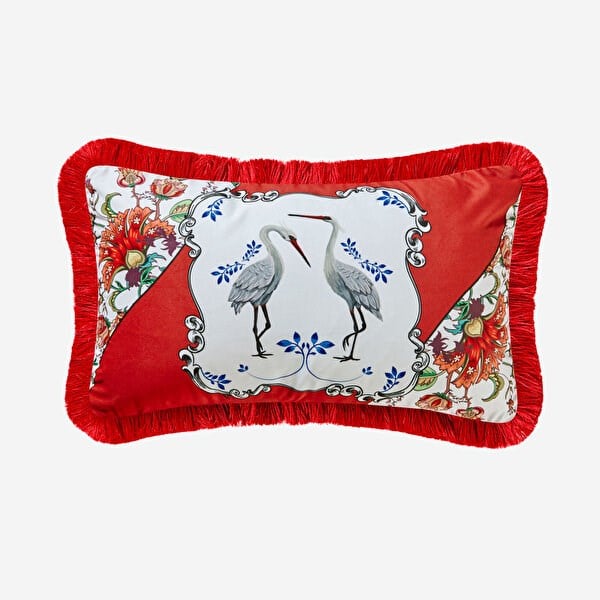 Allure Leylek Desenli Kadife Yastık 30*50 Cm - Kırmızı CATAL3050PLST