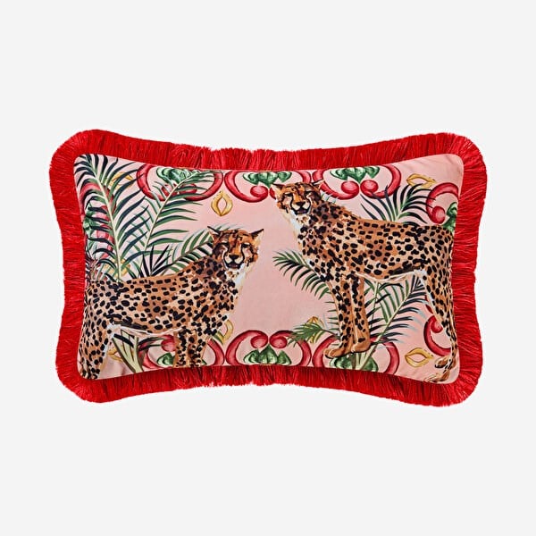 Il Gıardıno Leopar Desenli Kadife Yastık 30*50 Cm - Pembe CATILK3050PLLE