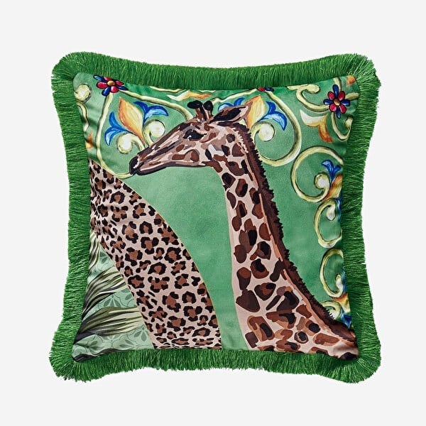 Il Gıardıno Yastık - Zurafa 45X45 Cm  Kadife  - Yeşil CATILK4545PLGF