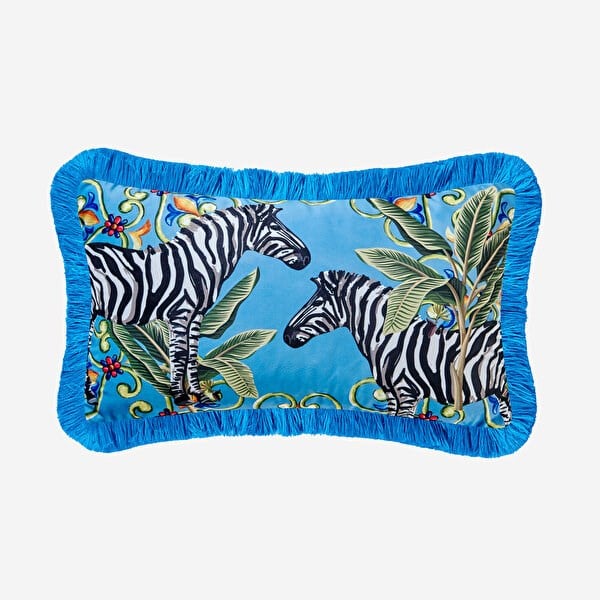 IL GIARDINO ZEBRA DESENLİ KADİFE YASTIK 30*50 CM - mavi