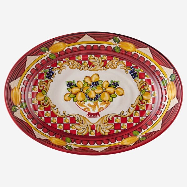 Kırmızı Goblet Desenli Oval Kase 33Cm CAMC2083RD1