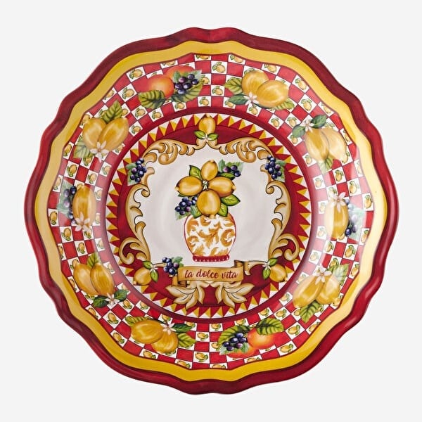 Kırmızı Vazo Desenli Servis Kasesi 35Cm CAMC2084RD1