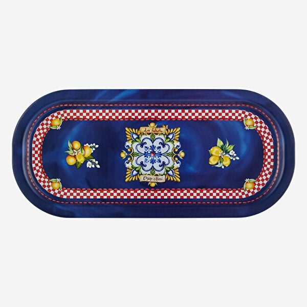 La Felicita 37 cm Oval Kahve Sunum Metal Tepsi - mavi limonlu
