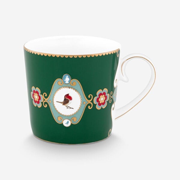 Love Birds Koyu Yeşil Madalyon Desenli Küçük Mug 150 ml