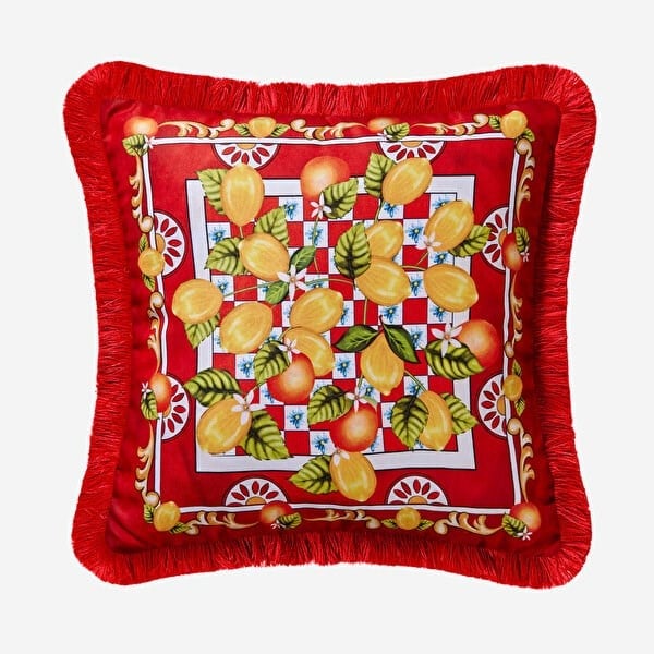 Portofıno Kırmızı Limonlu Bahçe Yastık 45*45 Cm CAT1P4343RD