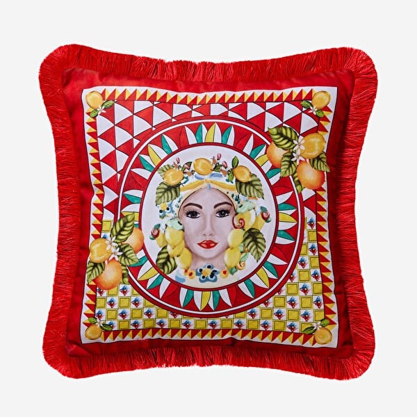 Portofıno Kırmızı Yüz Desenli Yastık 45*45 Cm CAT4P4343RD
