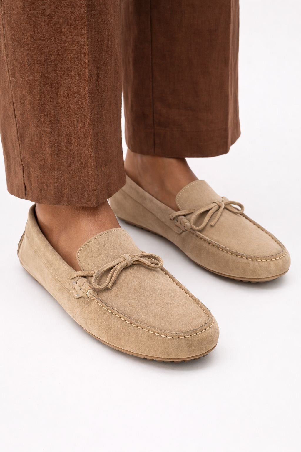 Erkek Bej Süet Bağcıklı Driver Loafer Günlük Casual Ayakkabı - Glader