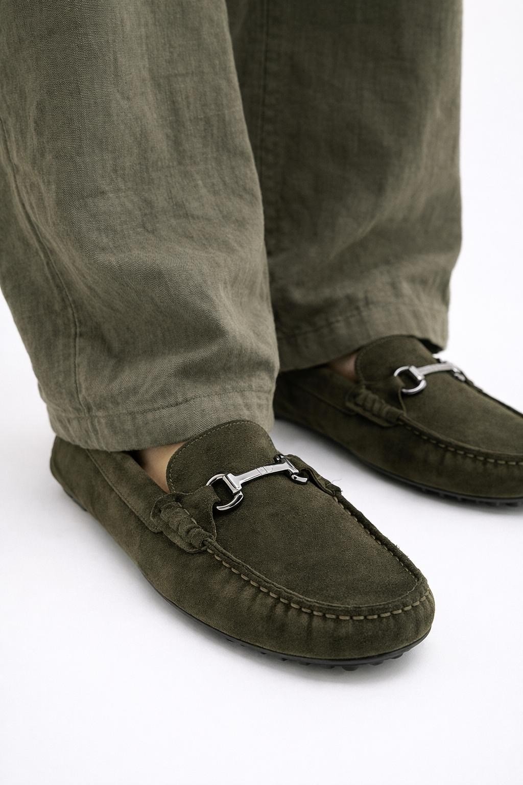 Erkek Haki Süet Metal Tokalı Loafer Günlük Casual Ayakkabı - Despina