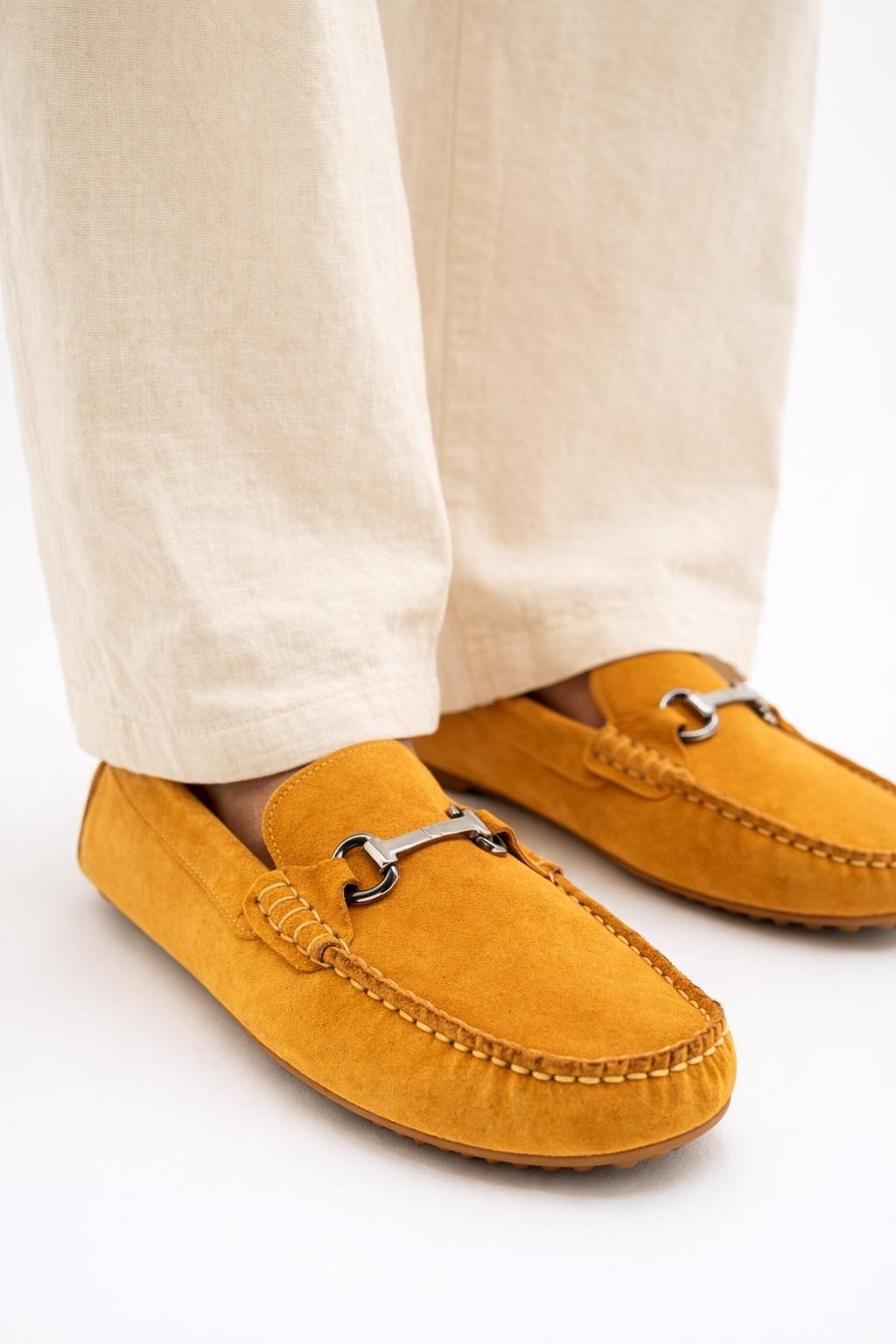 Erkek Hardal Süet Metal Tokalı Loafer Günlük Casual Ayakkabı - Despina