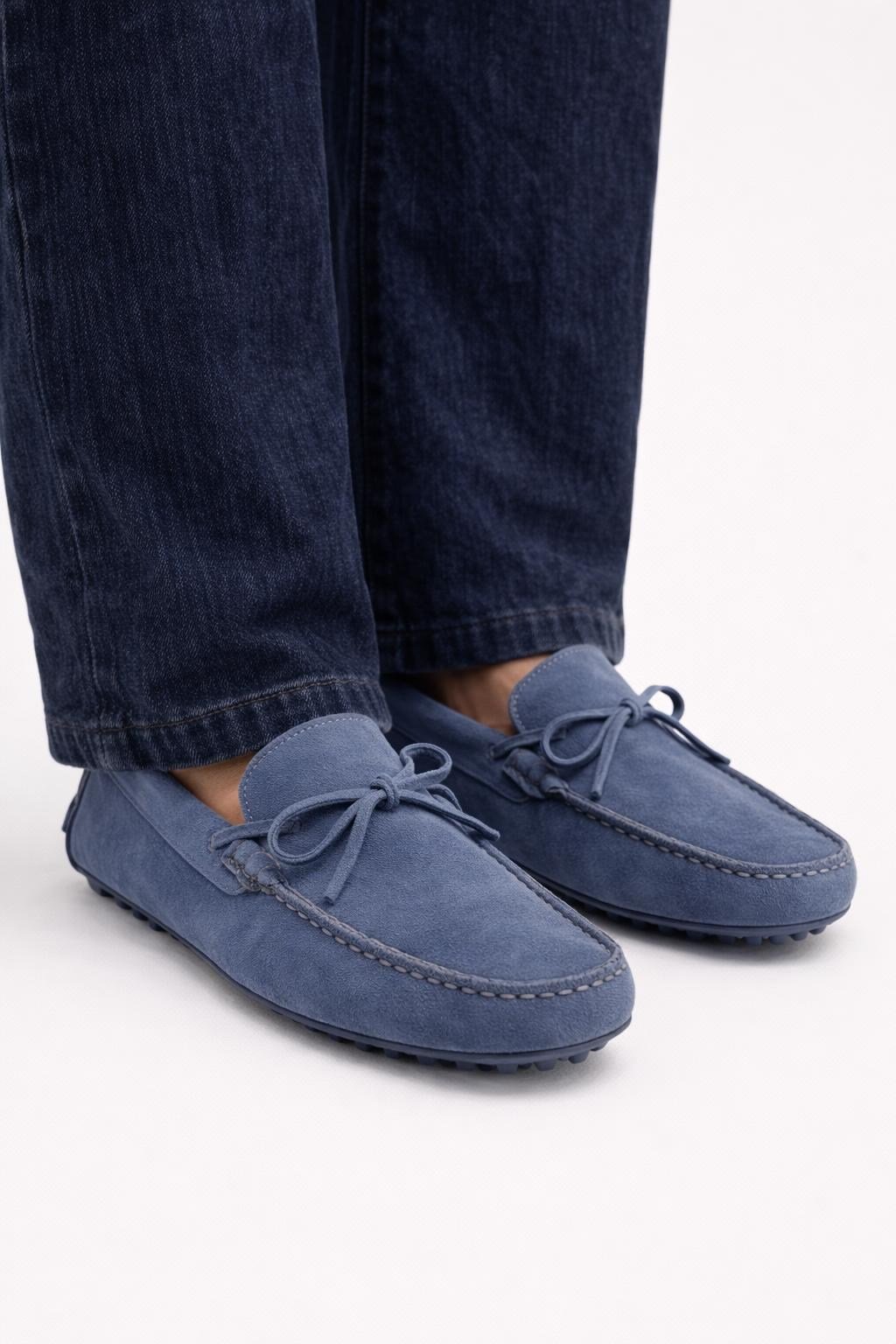 Erkek İndigo Süet Bağcıklı Driver Loafer Günlük Casual Ayakkabı - Glader