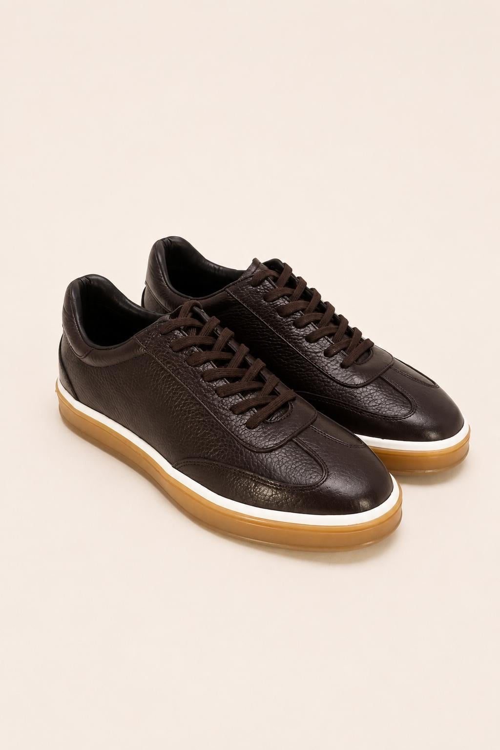 Erkek Kahverengi Hakiki Deri Bağcıklı Sneaker Kauçuk Taban Günlük Casual Ayakkabı – Tempura