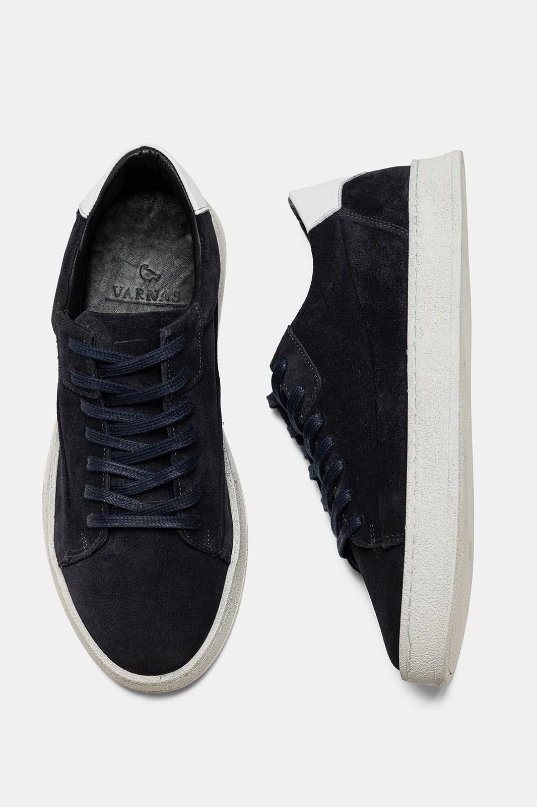 Erkek Lacivert Süet Hakiki Deri Casual Günlük Bağcıklı Sneaker Kauçuk Taban Ayakkabı – Dolce