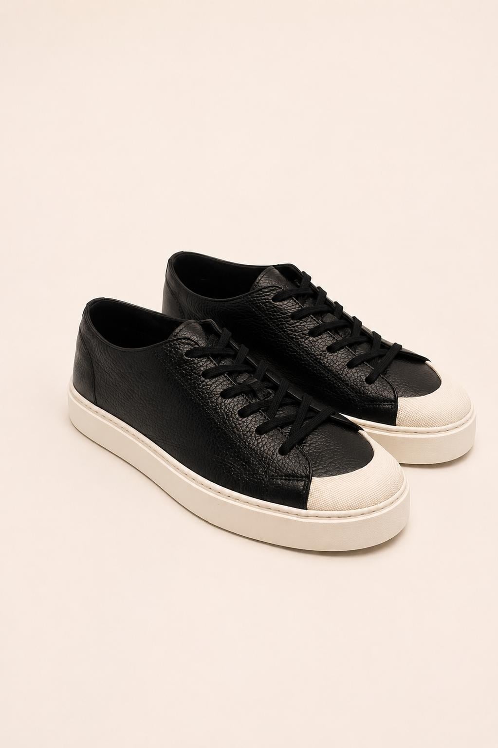 Erkek Siyah Hakiki Deri Bağcıklı Sneaker Kauçuk Taban Günlük Casual Ayakkabı – Palio